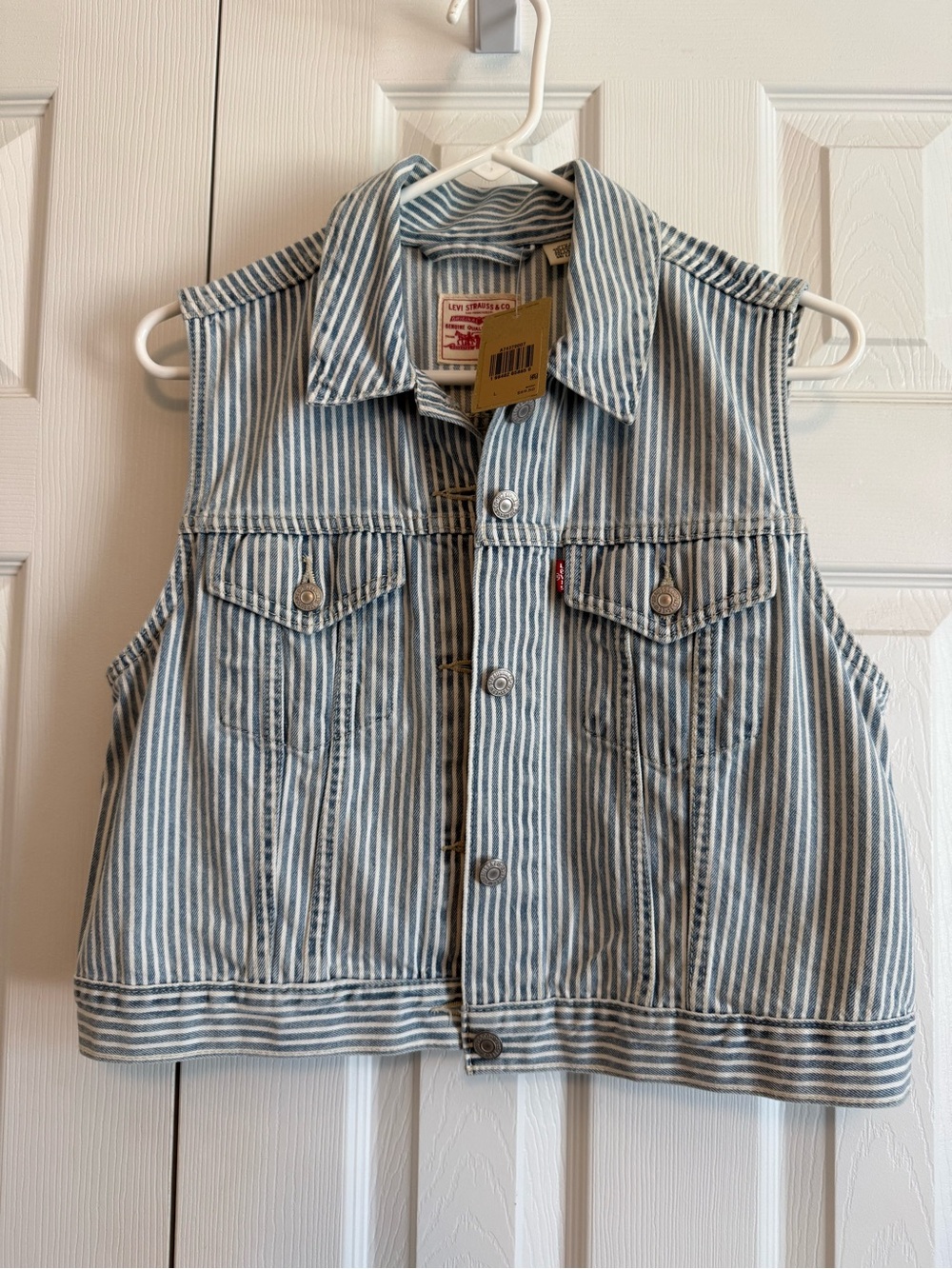 Levi's Blue & White Striped Denim Vest with Tag